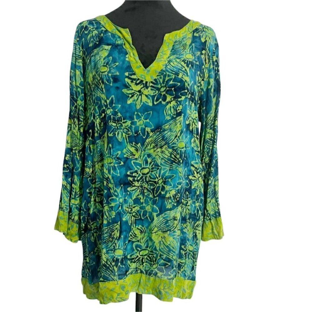 Soft Surroundings Size Large Top Blouse Abstract Colorful Long Sleeve